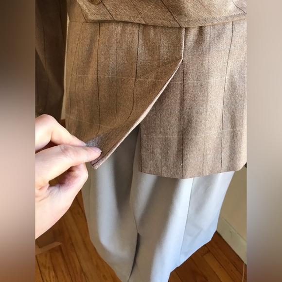 Signature By Larry Levine one Button TanBlazer Chalk Stripe Fabric Jacket SZ 18 - Picture 11 of 16